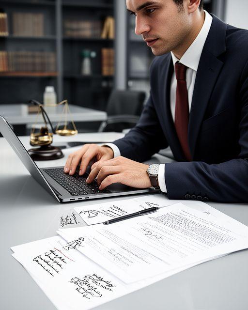 Javier Torres preparando una vista oral con notas manuscritas y portátil en una mesa de trabajo moderna
